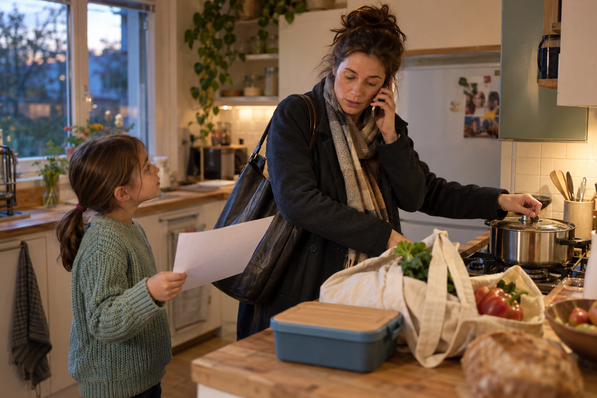 Femme répondant à plusieurs demandes dès son retour