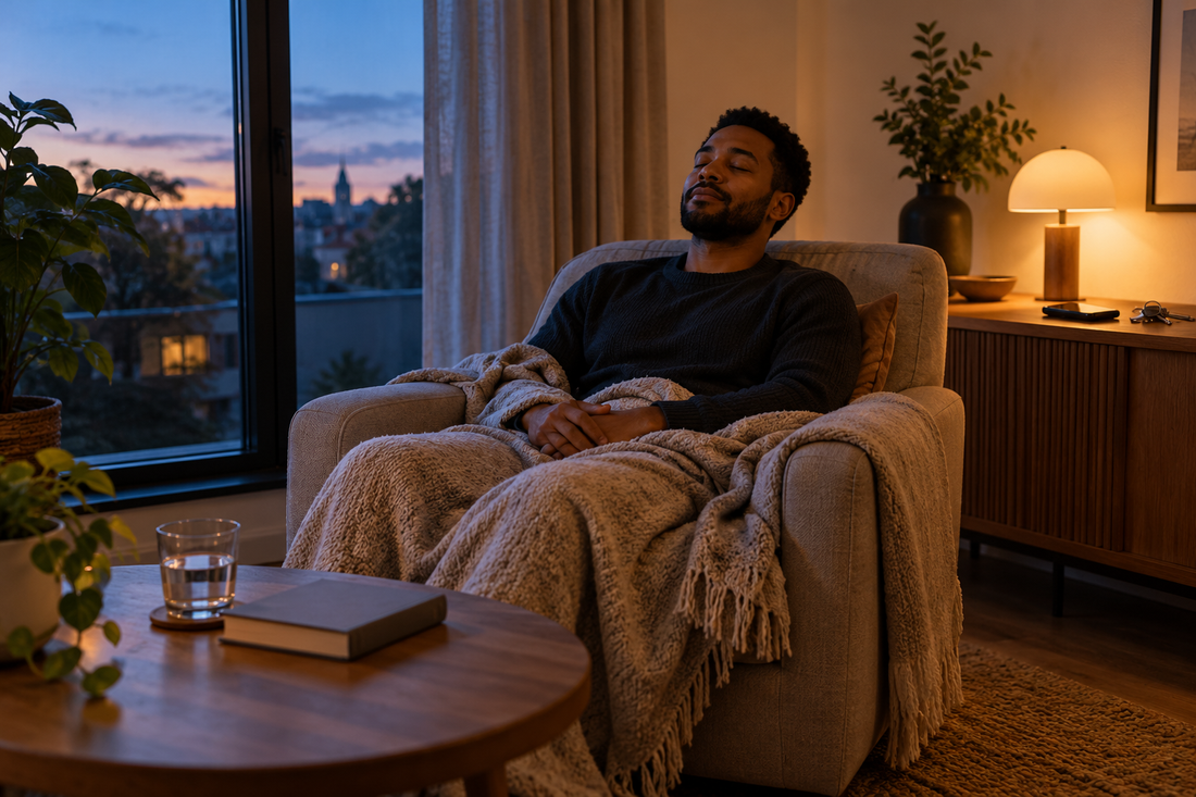 Homme se reposant seul dans un salon calme