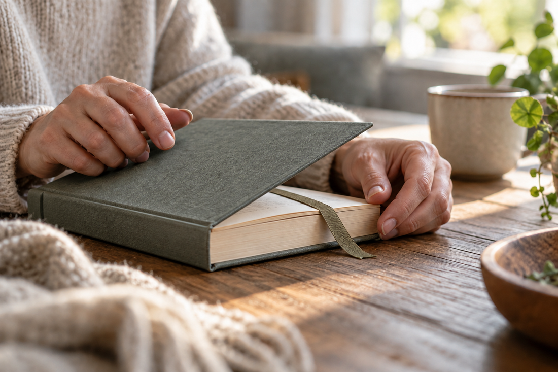 Personne plaçant un signet avant de refermer un livre