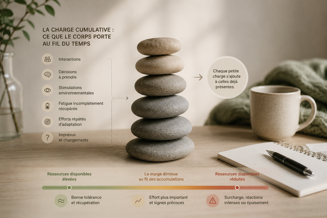 accumulation responsabilités demandes illustrant effet charge cumulative système nerveux